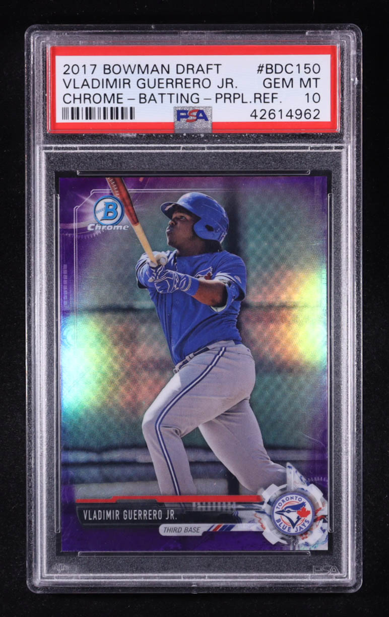 Vladimir Guerrero Jr. 2017 Bowman Chrome Draft Purple Refractors #BDC150 RC #131/250 (PSA 10) at PristineAuction.com Vladimir Guerrero Jr. 2017 Bowman Chrome Draft Purple Refractors #BDC150 RC #131/250 (PSA 10) at PristineAuction.com