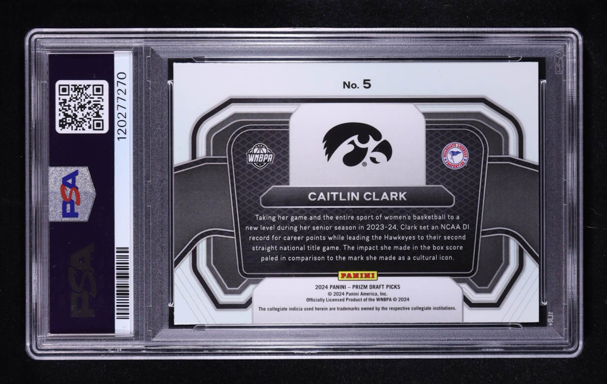 Caitlin Clark 2024 Panini Draft Picks Campus Legends Prizm #5 RC (PSA 9) at PristineAuction.com Caitlin Clark 2024 Panini Draft Picks Campus Legends Prizm #5 RC (PSA 9) at PristineAuction.com