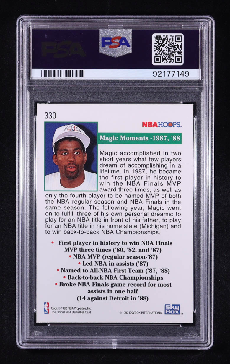 Magic Johnson 1992 NBA Hoops Magic Moments 87 & 88 #330 (PSA 9) at PristineAuction.com Magic Johnson 1992 NBA Hoops Magic Moments 87 & 88 #330 (PSA 9) at PristineAuction.com