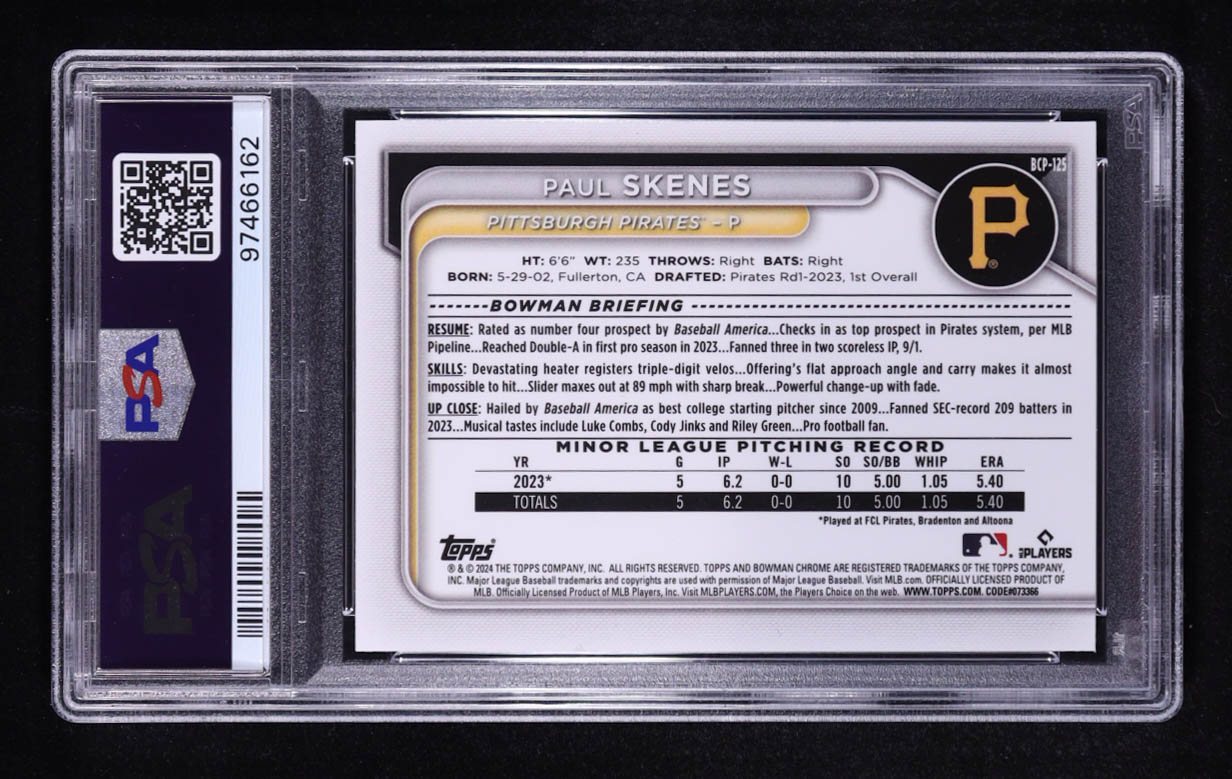 Paul Skenes 2024 Bowman Mega Box Chrome-Prospects #125 RC (PSA 10) at PristineAuction.com Paul Skenes 2024 Bowman Mega Box Chrome-Prospects #125 RC (PSA 10) at PristineAuction.com