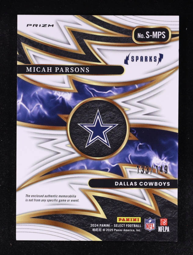 Micah Parsons 2024 Select Sparks Materials Prizm #39 #133/149 at PristineAuction.com Micah Parsons 2024 Select Sparks Materials Prizm #39 #133/149 at PristineAuction.com
