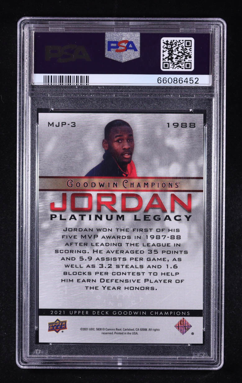 Michael Jordan 2021 Upper Deck Goodwin Champs M.J. Platinum Legacy #MJP-3 (PSA 9) at PristineAuction.com Michael Jordan 2021 Upper Deck Goodwin Champs M.J. Platinum Legacy #MJP-3 (PSA 9) at PristineAuction.com