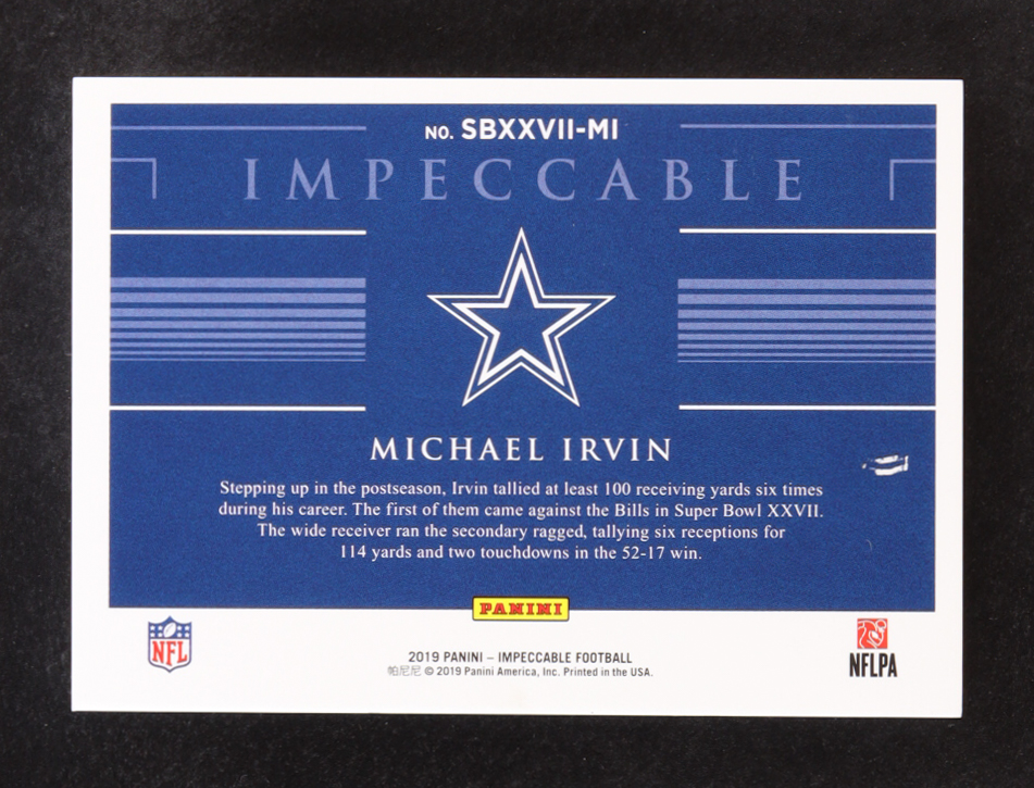Michael Irvin 2019 Panini Impeccable Silver Super Bowls #12 #16/20 at PristineAuction.com Michael Irvin 2019 Panini Impeccable Silver Super Bowls #12 #16/20 at PristineAuction.com