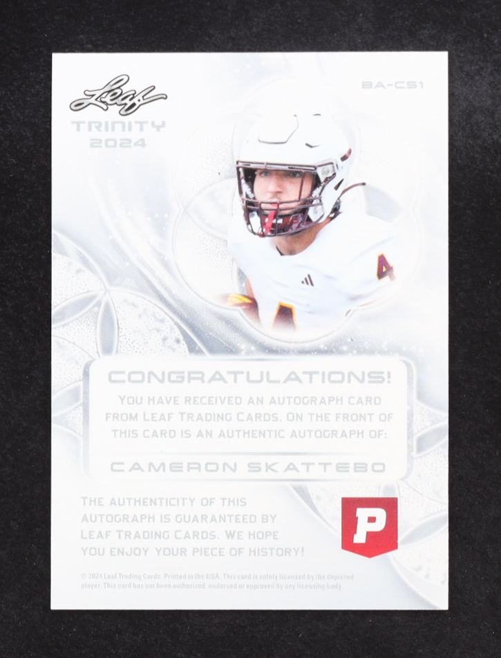 Cameron Skattebo 2024 Leaf Trinity Pristine Auction Autograph #BACS1 RC at PristineAuction.com Cameron Skattebo 2024 Leaf Trinity Pristine Auction Autograph #BACS1 RC at PristineAuction.com