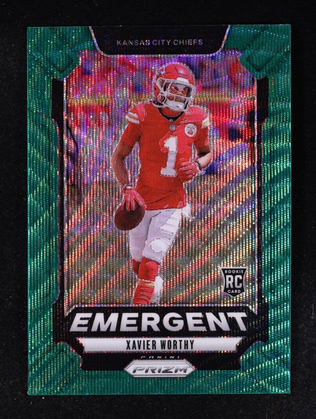 Xavier Worthy 2024 Panini Prizm Emergent Prizms Green Wave #7 RC at PristineAuction.com Xavier Worthy 2024 Panini Prizm Emergent Prizms Green Wave #7 RC at PristineAuction.com