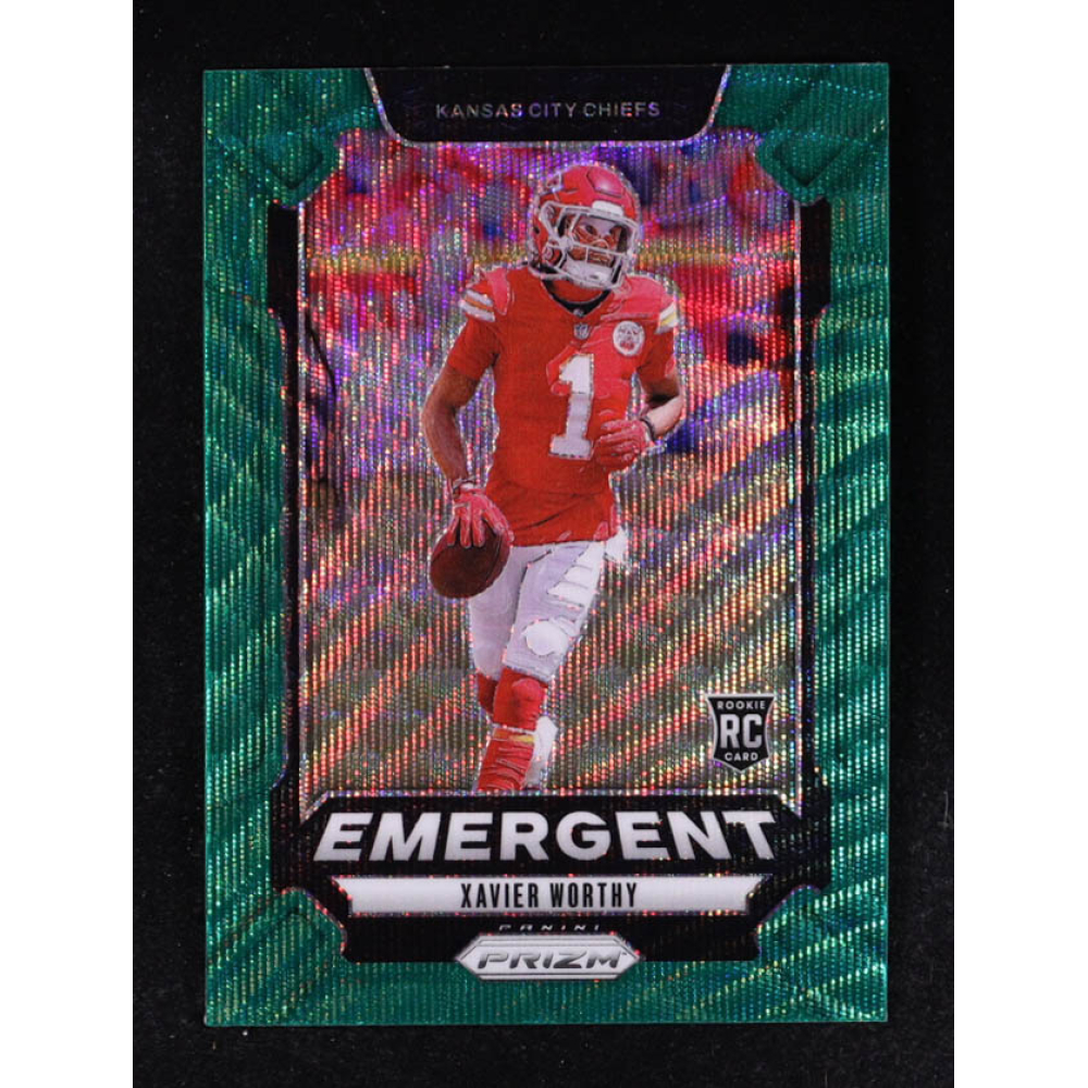 Xavier Worthy 2024 Panini Prizm Emergent Prizms Green Wave #7 RC at PristineAuction.com