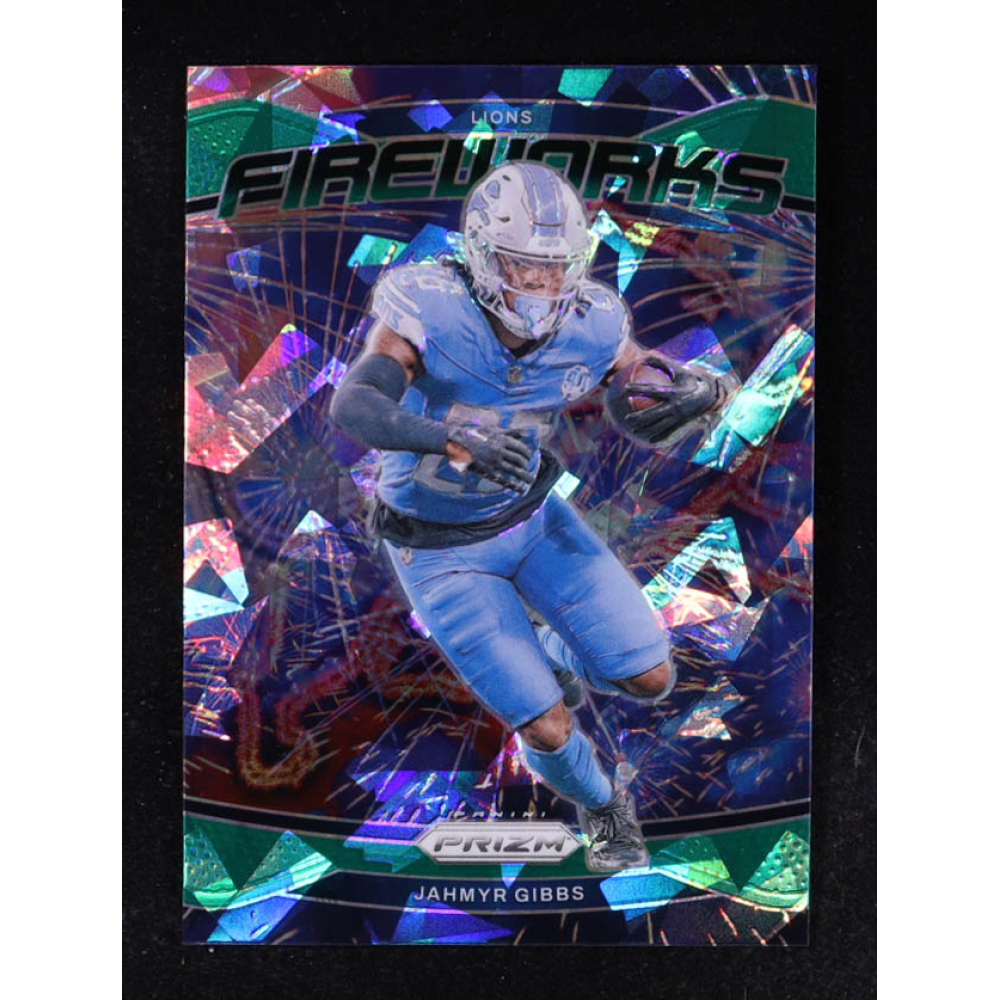 Jahmyr Gibbs 2024 Panini Prizm Fireworks Prizms Green Ice #7 at PristineAuction.com