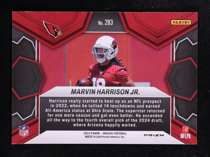 Marvin Harrison Jr. 2024 Panini Mosaic Mosaic Camo Pink #283 DEB RC at PristineAuction.com Marvin Harrison Jr. 2024 Panini Mosaic Mosaic Camo Pink #283 DEB RC at PristineAuction.com