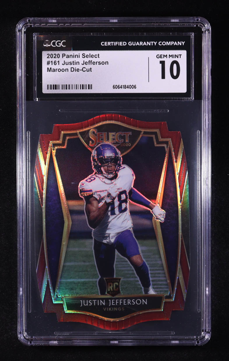 Justin Jefferson 2020 Select Prizm Maroon Die Cut #161 RC (CGC 10) at PristineAuction.com Justin Jefferson 2020 Select Prizm Maroon Die Cut #161 RC (CGC 10) at PristineAuction.com