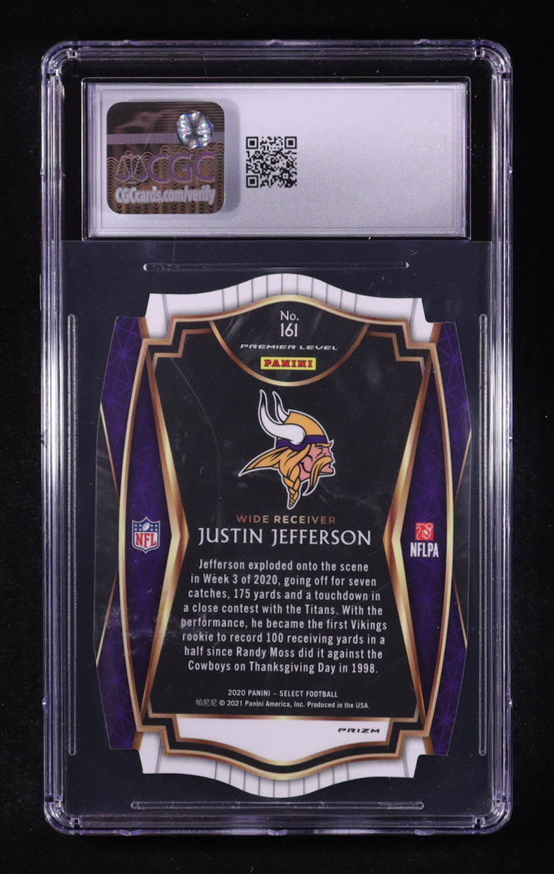 Justin Jefferson 2020 Select Prizm Maroon Die Cut #161 RC (CGC 10) at PristineAuction.com Justin Jefferson 2020 Select Prizm Maroon Die Cut #161 RC (CGC 10) at PristineAuction.com
