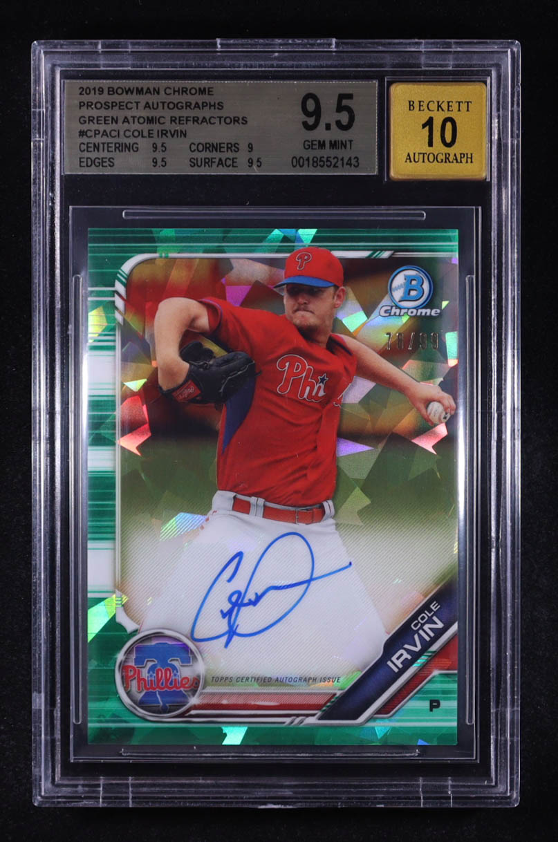 Cole Irvin 2019 Bowman Chrome Prospect Autographs Green Atomic Refractors #CPACI #78/99 RC (BGS 9.5 | Auto 10) at PristineAuction.com Cole Irvin 2019 Bowman Chrome Prospect Autographs Green Atomic Refractors #CPACI #78/99 RC (BGS 9.5 | Auto 10) at PristineAuction.com