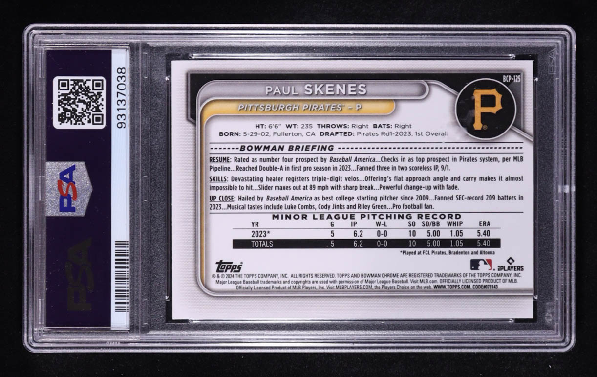 Paul Skenes 2024 Bowman Chrome Prospects #BCP125 RC (PSA 10) at PristineAuction.com Paul Skenes 2024 Bowman Chrome Prospects #BCP125 RC (PSA 10) at PristineAuction.com