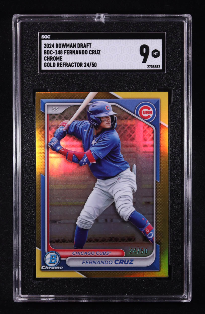 Fernando Cruz 2024 Bowman Chrome Draft Gold Refractors #BDC148 #24/50 RC (SGC 9) at PristineAuction.com Fernando Cruz 2024 Bowman Chrome Draft Gold Refractors #BDC148 #24/50 RC (SGC 9) at PristineAuction.com