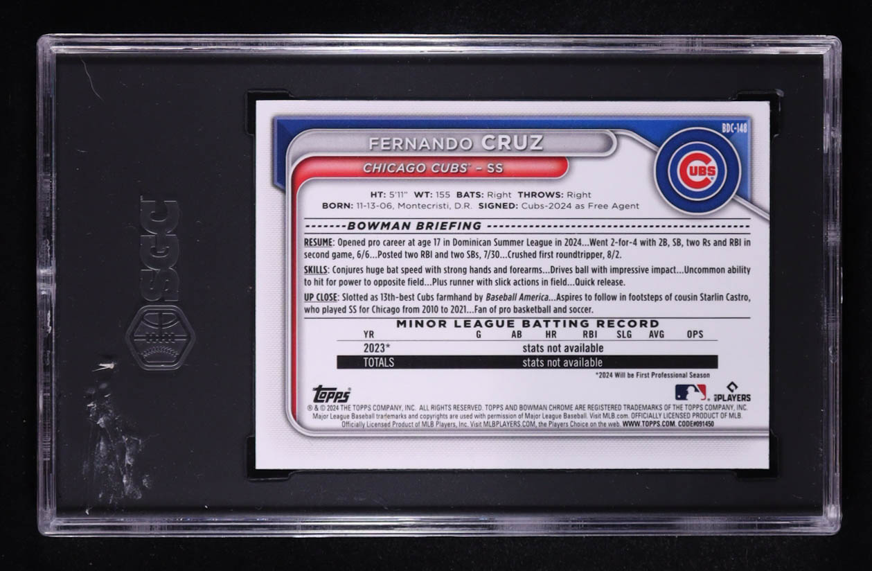 Fernando Cruz 2024 Bowman Chrome Draft Gold Refractors #BDC148 #24/50 RC (SGC 9) at PristineAuction.com Fernando Cruz 2024 Bowman Chrome Draft Gold Refractors #BDC148 #24/50 RC (SGC 9) at PristineAuction.com