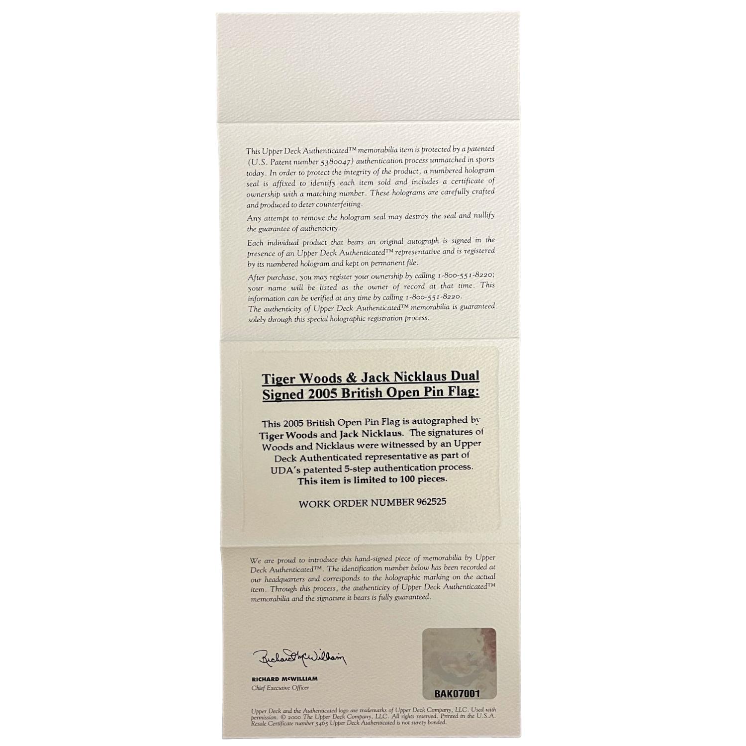 Tiger Woods & Jack Nicklaus Signed 2005 British Open Custom Famed Flag Display (UDA) at PristineAuction.com Tiger Woods & Jack Nicklaus Signed 2005 British Open Custom Famed Flag Display (UDA) at PristineAuction.com