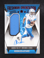 Amon-Ra St. Brown 2021 Rookies and Stars Freshman Orientation Jersey Autographs #28 #32/99 RC at PristineAuction.com