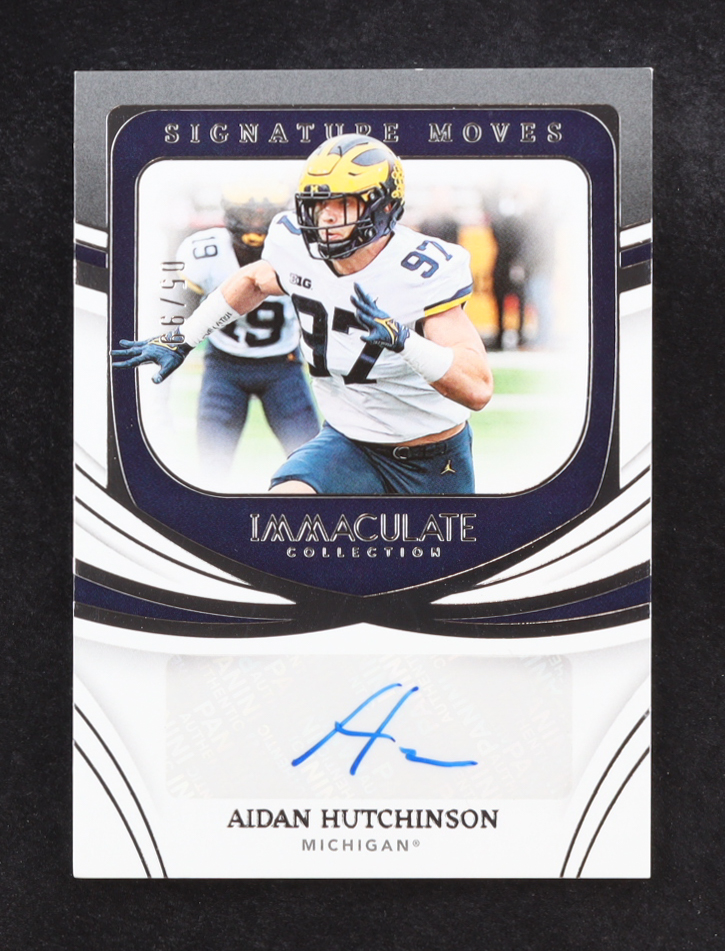 Aidan Hutchinson 2022 Immaculate Collection Collegiate Signature Moves #2 #05/99 RC at PristineAuction.com Aidan Hutchinson 2022 Immaculate Collection Collegiate Signature Moves #2 #05/99 RC at PristineAuction.com