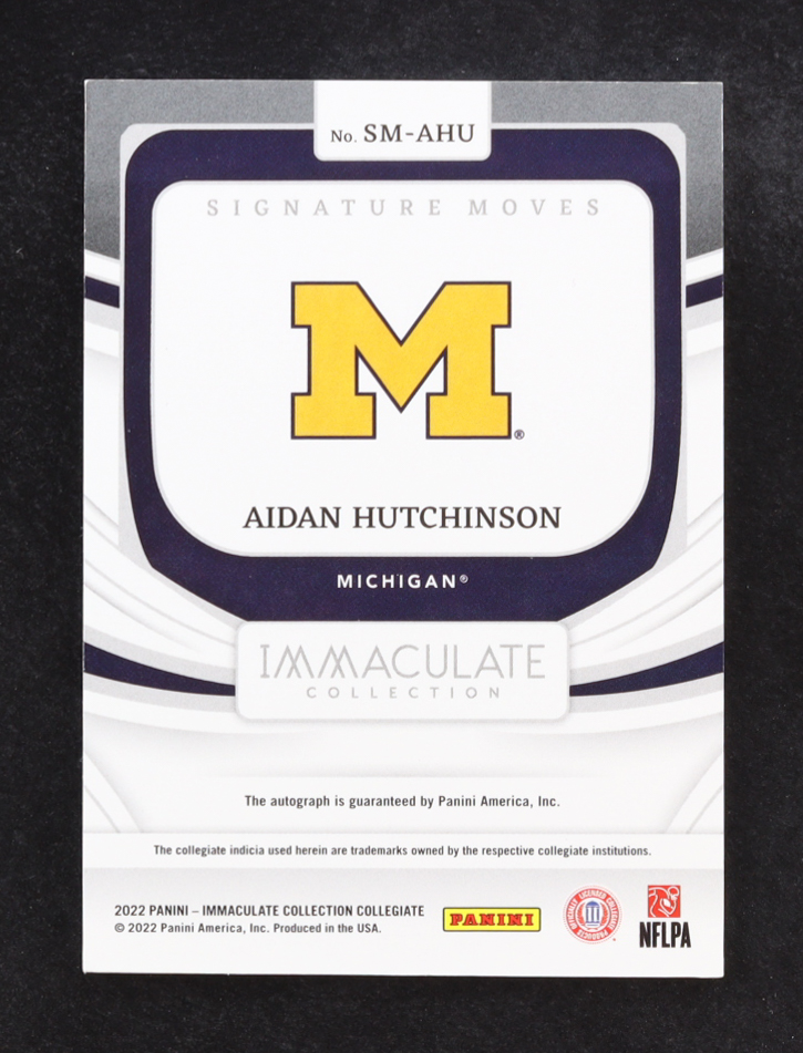 Aidan Hutchinson 2022 Immaculate Collection Collegiate Signature Moves #2 #05/99 RC at PristineAuction.com Aidan Hutchinson 2022 Immaculate Collection Collegiate Signature Moves #2 #05/99 RC at PristineAuction.com