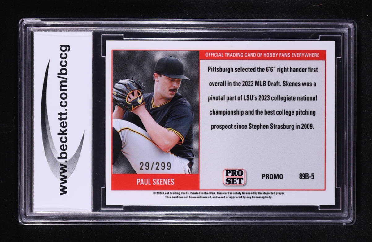 Paul Skenes 2024 Leaf Collective Promo '89 Pro Set Shimmer Orange #89B5 RC #29/299 (BCCG 10) at PristineAuction.com Paul Skenes 2024 Leaf Collective Promo '89 Pro Set Shimmer Orange #89B5 RC #29/299 (BCCG 10) at PristineAuction.com