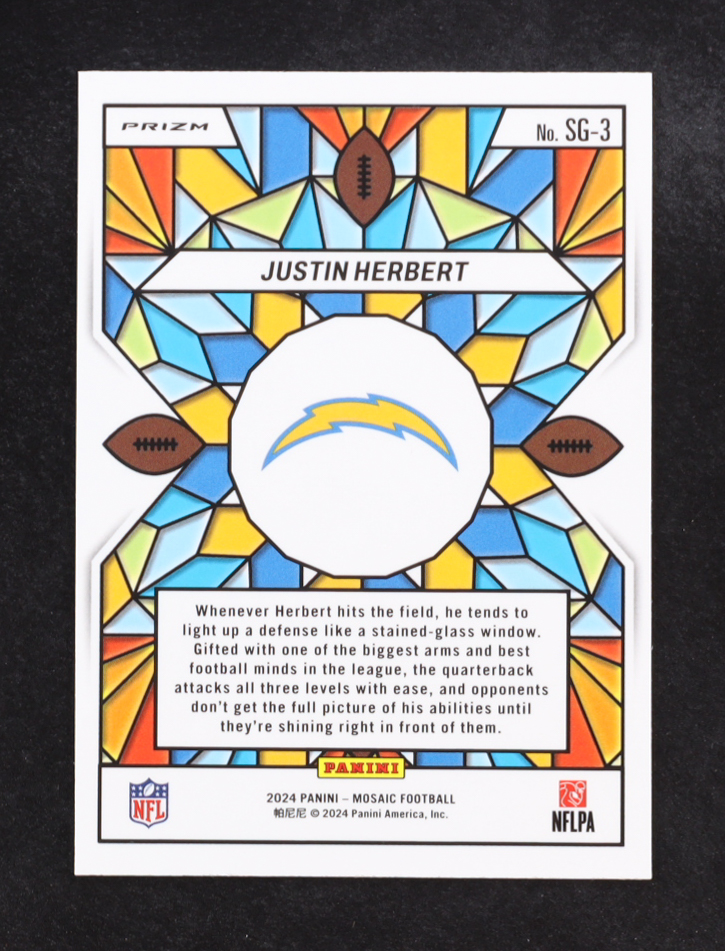 Justin Herbert 2024 Panini Mosaic Stained Glass #3 at PristineAuction.com Justin Herbert 2024 Panini Mosaic Stained Glass #3 at PristineAuction.com