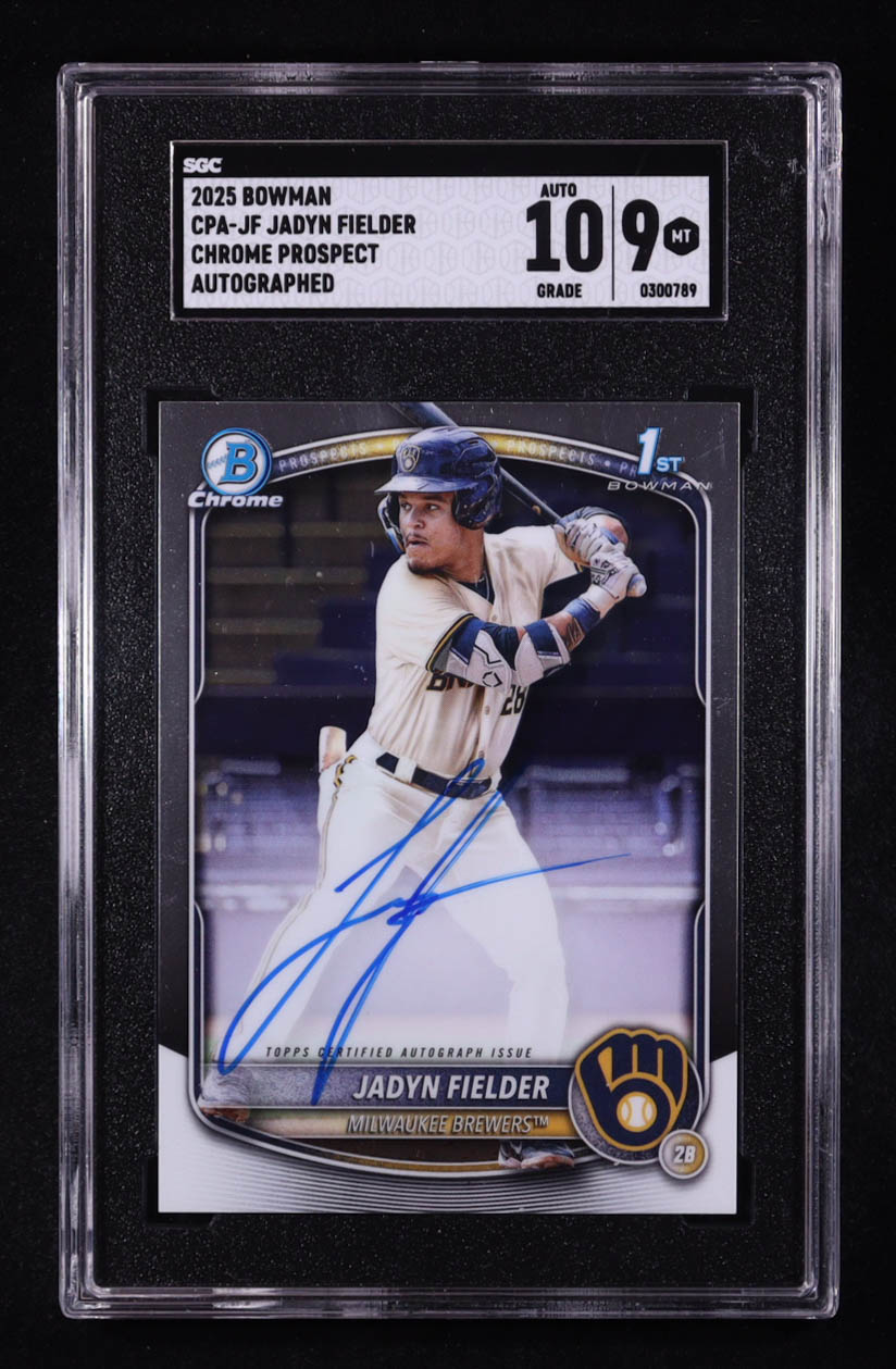 Jadyn Fielder 2025 Bowman Chrome Prospect Autographs #CPAJF RC (SGC 9 | Auto 10) at PristineAuction.com Jadyn Fielder 2025 Bowman Chrome Prospect Autographs #CPAJF RC (SGC 9 | Auto 10) at PristineAuction.com