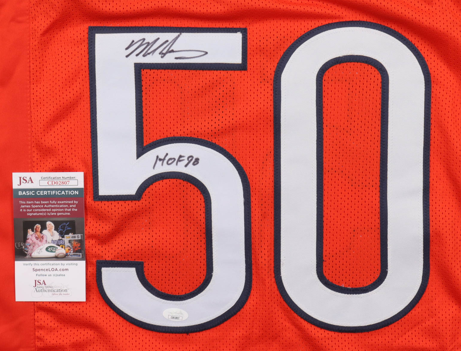 Mike Singletary Signed Jersey Inscribed "HOF 98" (JSA) at PristineAuction.com Mike Singletary Signed Jersey Inscribed "HOF 98" (JSA) at PristineAuction.com