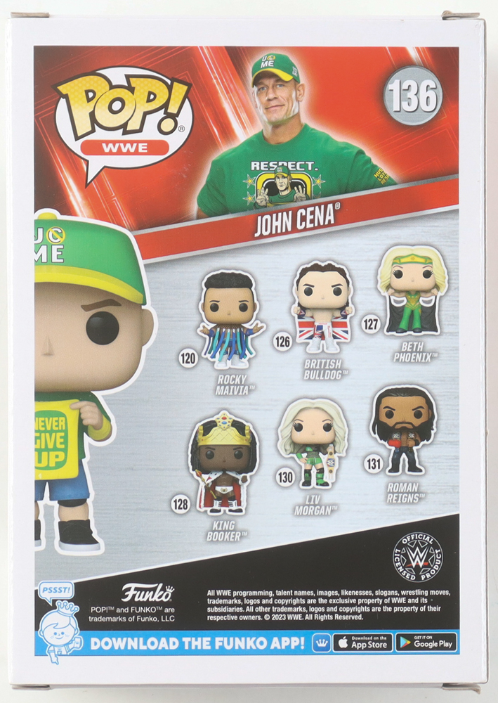 John Cena Signed WWE #136 Funko Pop! Vinyl Figure (JSA) at PristineAuction.com John Cena Signed WWE #136 Funko Pop! Vinyl Figure (JSA) at PristineAuction.com