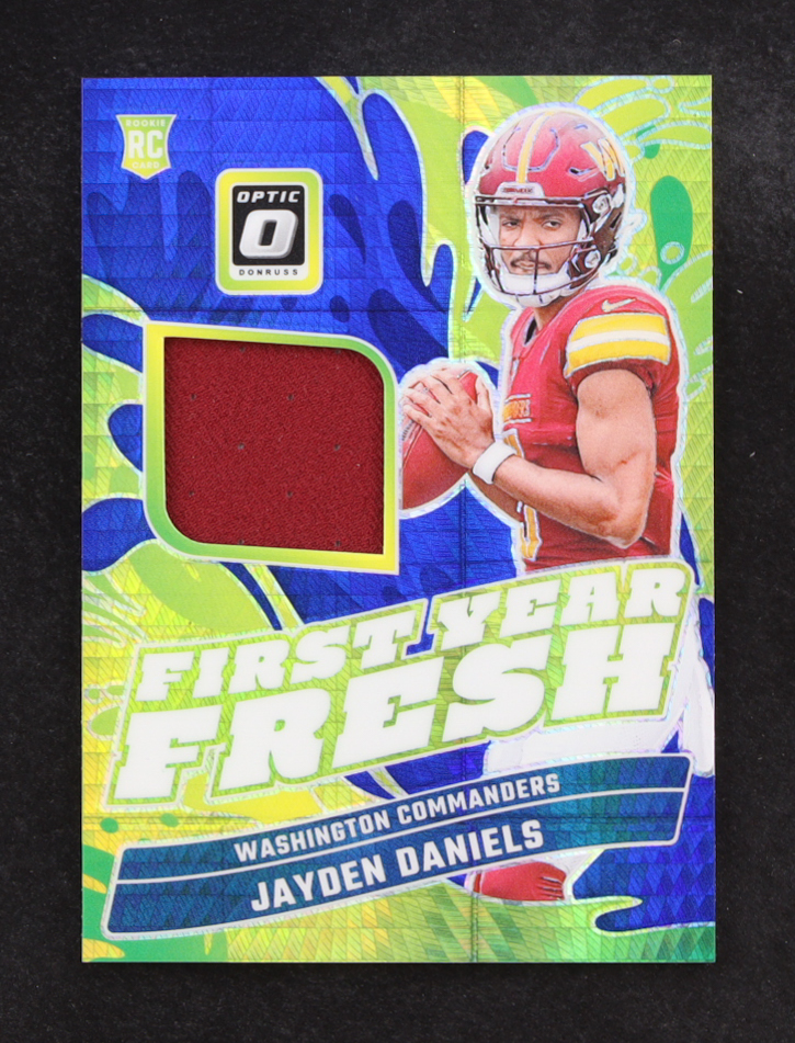 Jayden Daniels 2024 Donruss Optic First Year Fresh Jerseys Blue Hyper #17 RC at PristineAuction.com Jayden Daniels 2024 Donruss Optic First Year Fresh Jerseys Blue Hyper #17 RC at PristineAuction.com