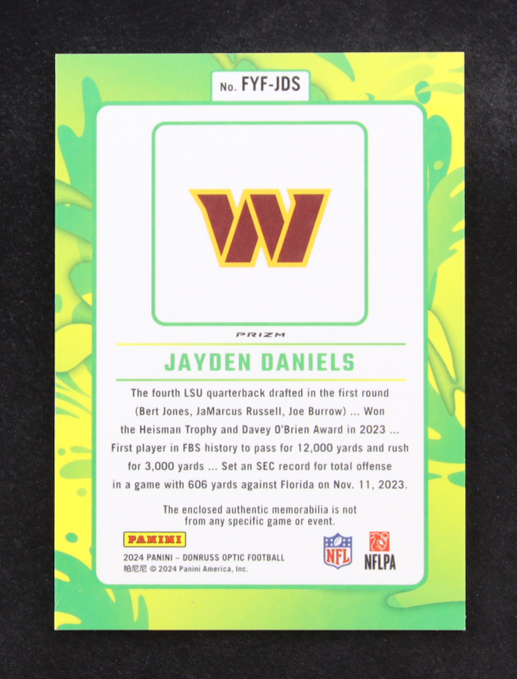 Jayden Daniels 2024 Donruss Optic First Year Fresh Jerseys Blue Hyper #17 RC at PristineAuction.com Jayden Daniels 2024 Donruss Optic First Year Fresh Jerseys Blue Hyper #17 RC at PristineAuction.com