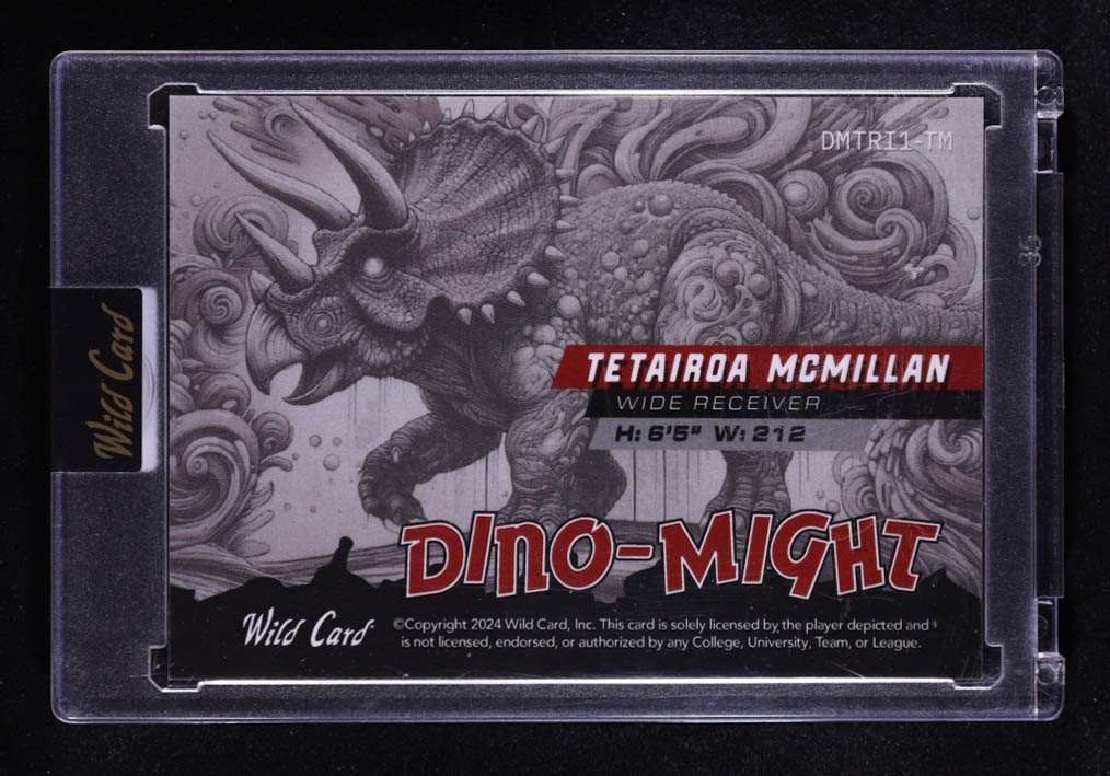 Tetairoa Mcmillan 2024 Wild Card Alumination Dino-Might Triceratops #DMTRI1-TM RC #7/15 at PristineAuction.com Tetairoa Mcmillan 2024 Wild Card Alumination Dino-Might Triceratops #DMTRI1-TM RC #7/15 at PristineAuction.com