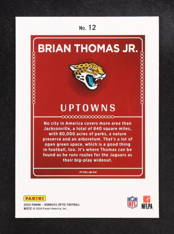 Brian Thomas Jr. 2024 Donruss Optic Uptowns #12 RC at PristineAuction.com Brian Thomas Jr. 2024 Donruss Optic Uptowns #12 RC at PristineAuction.com