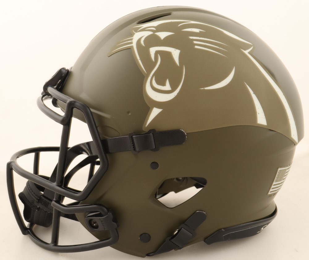 Chuba Hubbard Signed Panthers Full-Size Authentic On-Field Salute to Service Alternate Speed Helmet (Beckett) at PristineAuction.com Chuba Hubbard Signed Panthers Full-Size Authentic On-Field Salute to Service Alternate Speed Helmet (Beckett) at PristineAuction.com