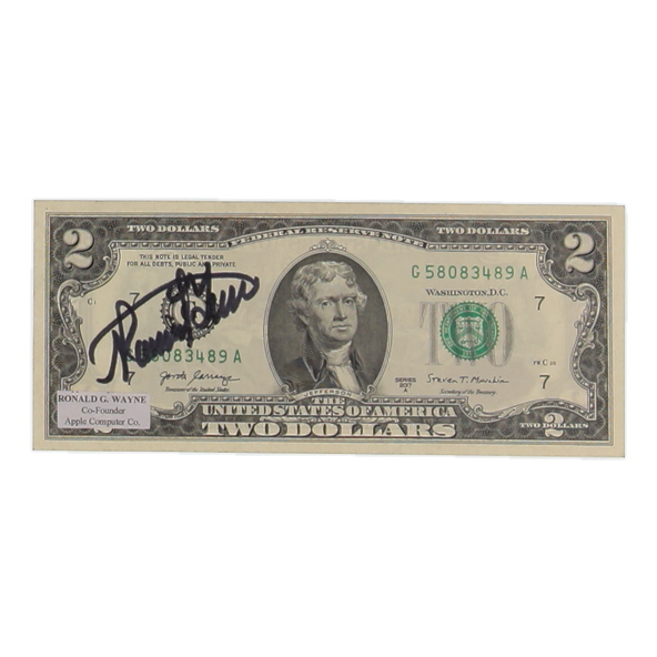 Ronald Wayne Signed 2017-A United States $2 Two Dollar Federal Reserve (JSA) at PristineAuction.com Ronald Wayne Signed 2017-A United States $2 Two Dollar Federal Reserve (JSA) at PristineAuction.com
