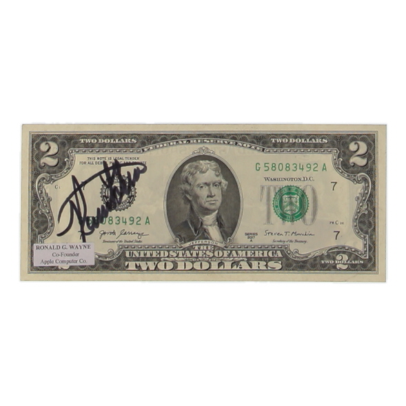 Ronald Wayne Signed 2017-A United States $2 Two Dollar Federal Reserve (JSA) at PristineAuction.com Ronald Wayne Signed 2017-A United States $2 Two Dollar Federal Reserve (JSA) at PristineAuction.com