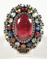 New 22.5 CTW Sapphire, Ruby & Zircon Ring | Estimated Retail Value: $5,000 (UGL) at PristineAuction.com