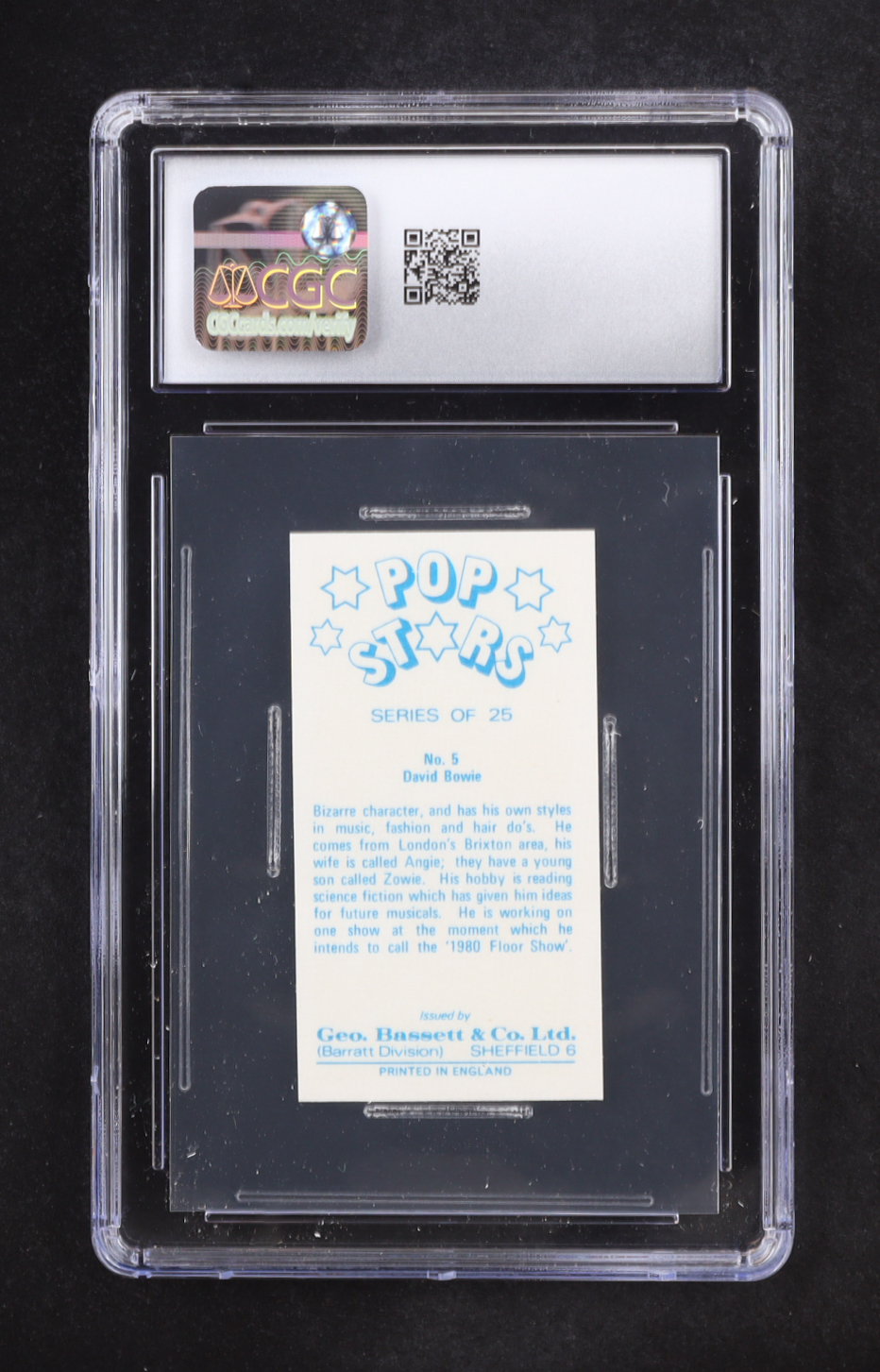 David Bowie 1974 Geo. Bassett & Co. Ltd. Pop Stars #5 (CGC 8.5) at PristineAuction.com David Bowie 1974 Geo. Bassett & Co. Ltd. Pop Stars #5 (CGC 8.5) at PristineAuction.com