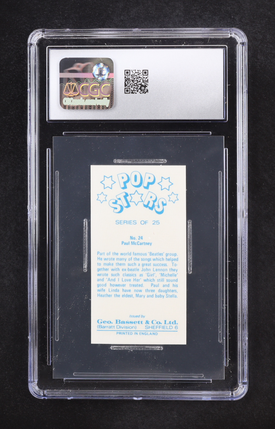 Paul McCartney 1974 Geo. Bassett & Co. Ltd. Pop Stars #24 (CGC 8.5) at PristineAuction.com Paul McCartney 1974 Geo. Bassett & Co. Ltd. Pop Stars #24 (CGC 8.5) at PristineAuction.com