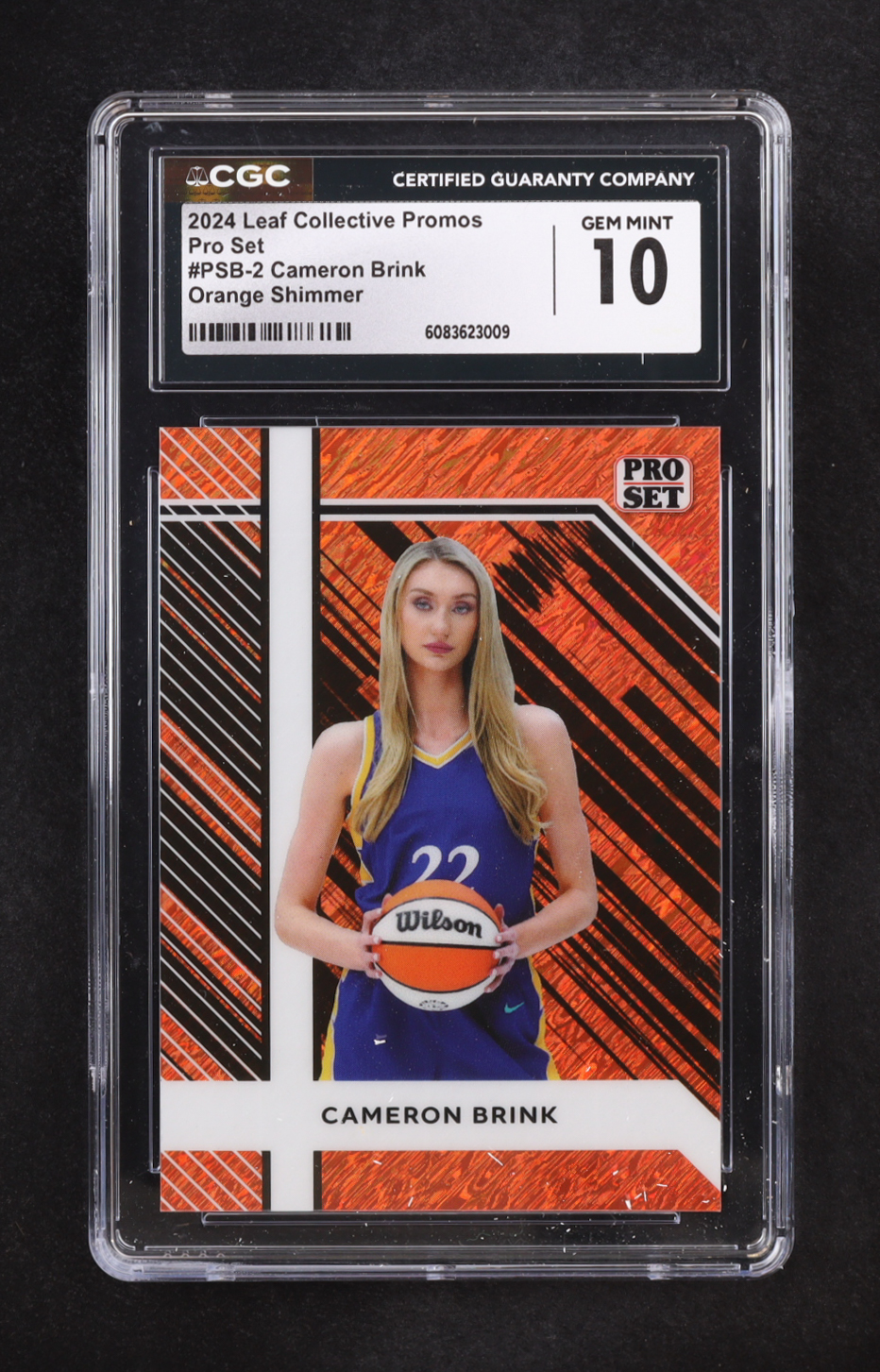 Cameron Brink 2024 Leaf Collective Promos Pro Set Orange Shimmer #PSB-2 RC #47/299 (CGC 10) at PristineAuction.com Cameron Brink 2024 Leaf Collective Promos Pro Set Orange Shimmer #PSB-2 RC #47/299 (CGC 10) at PristineAuction.com