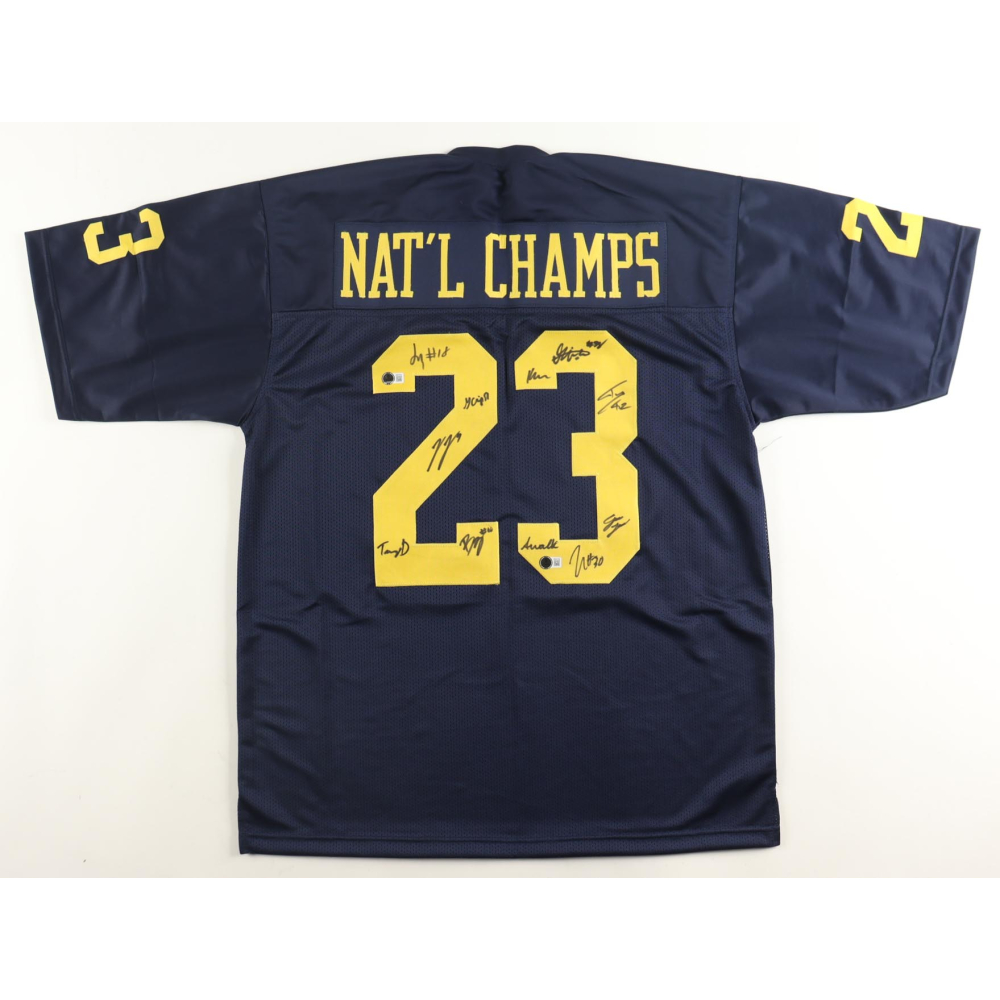 2023 Michigan Wolverines Team-Signed Jersey By (11) with J.J. McCarthy, Tommy Doman, Greg Crippen, Zeke Berry (Beckett) at PristineAuction.com