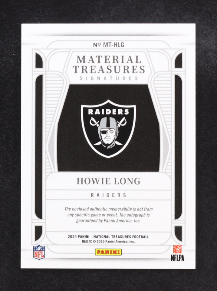 Howie Long 2024 Panini National Treasures Material Treasures Signatures #24 #03/49 at PristineAuction.com Howie Long 2024 Panini National Treasures Material Treasures Signatures #24 #03/49 at PristineAuction.com