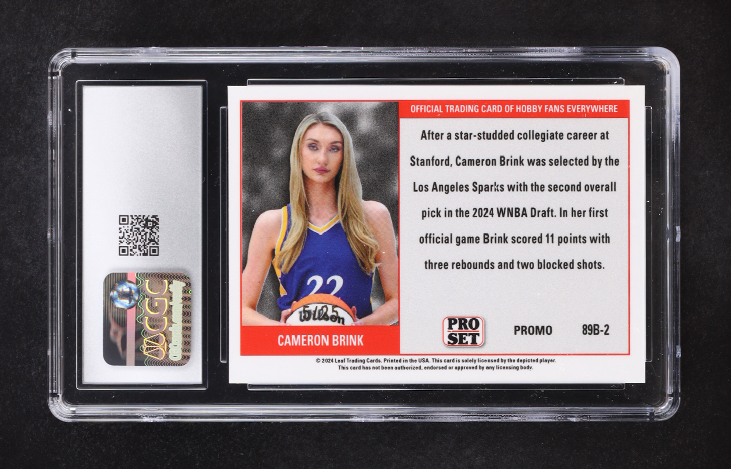 Cameron Brink 2024 Leaf Collective Promos '89 Pro Set Black Shimmer #89B-2 RC #5/25 (CGC 9) at PristineAuction.com Cameron Brink 2024 Leaf Collective Promos '89 Pro Set Black Shimmer #89B-2 RC #5/25 (CGC 9) at PristineAuction.com