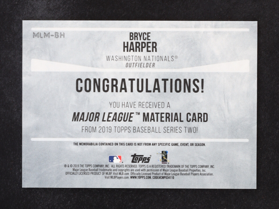 Bryce Harper 2019 Topps Major League Materials 150th Anniversary #MLMBH #061/150 S2 at PristineAuction.com Bryce Harper 2019 Topps Major League Materials 150th Anniversary #MLMBH #061/150 S2 at PristineAuction.com