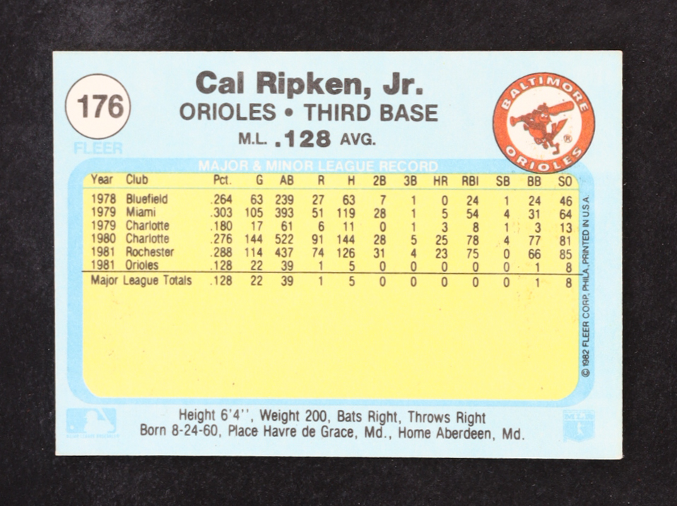 Cal Ripken Jr. 1982 Fleer #176 RC at PristineAuction.com Cal Ripken Jr. 1982 Fleer #176 RC at PristineAuction.com
