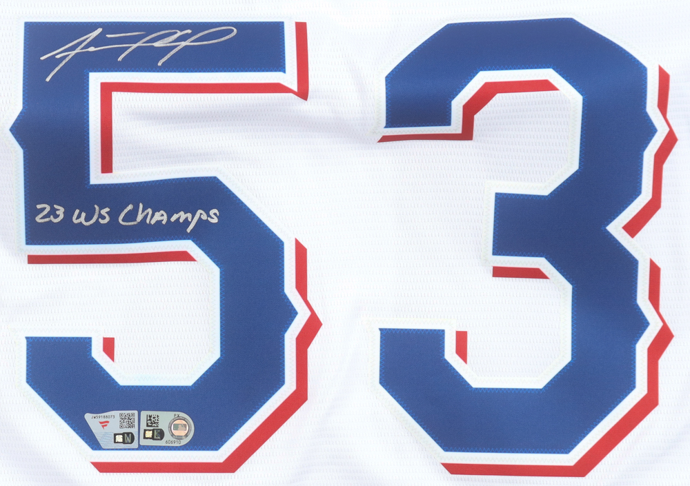 Adolis Garcia Signed Rangers Nike Jersey Inscribed "23 WS Champs" (Fanatics & MLB) at PristineAuction.com Adolis Garcia Signed Rangers Nike Jersey Inscribed "23 WS Champs" (Fanatics & MLB) at PristineAuction.com