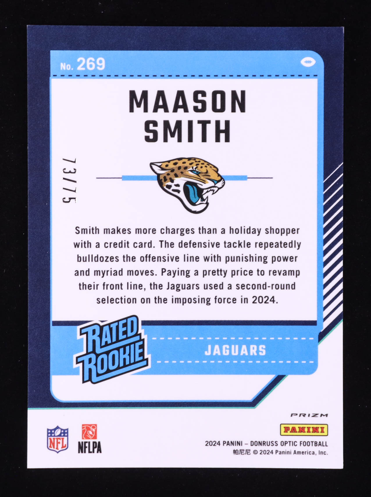 Maason Smith 2024 Donruss Optic Electricity #269 #73/75 RR RC at PristineAuction.com Maason Smith 2024 Donruss Optic Electricity #269 #73/75 RR RC at PristineAuction.com