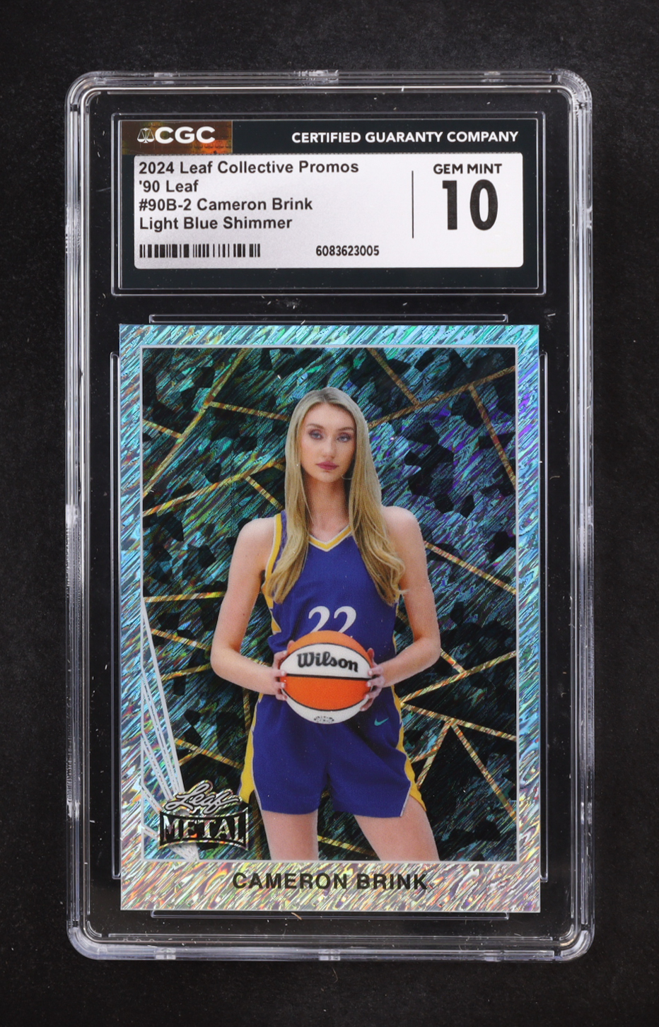 Cameron Brink 2024 Leaf Metal Collective Promos '90 Light Blue Shimmer #90B-2 RC (CGC 10) at PristineAuction.com Cameron Brink 2024 Leaf Metal Collective Promos '90 Light Blue Shimmer #90B-2 RC (CGC 10) at PristineAuction.com