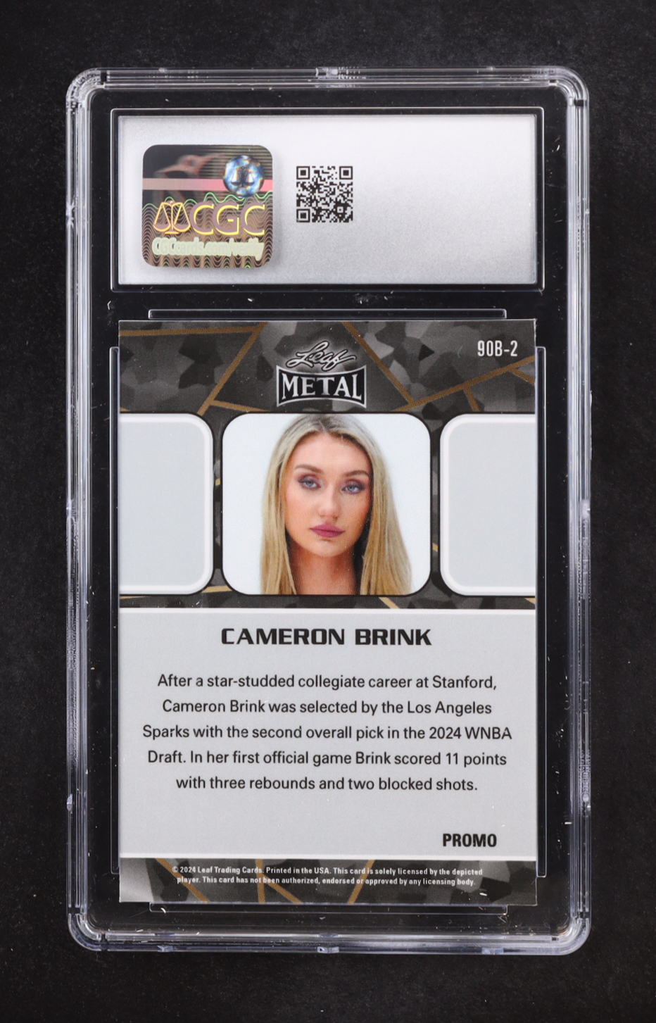 Cameron Brink 2024 Leaf Metal Collective Promos '90 Light Blue Shimmer #90B-2 RC (CGC 10) at PristineAuction.com Cameron Brink 2024 Leaf Metal Collective Promos '90 Light Blue Shimmer #90B-2 RC (CGC 10) at PristineAuction.com