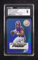 Jaren Hall 2023 Leaf Pro Set Metal Platinum Autographs Unsigned Prismatic Blue Pre-Production Proof #PL-JH1 RC #1/1 (CGC 9) at PristineAuction.com