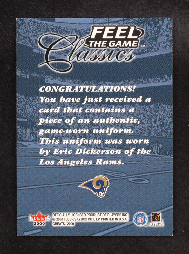 Eric Dickerson 2000 Greats of the Game Feel The Game Classics #4 at PristineAuction.com Eric Dickerson 2000 Greats of the Game Feel The Game Classics #4 at PristineAuction.com