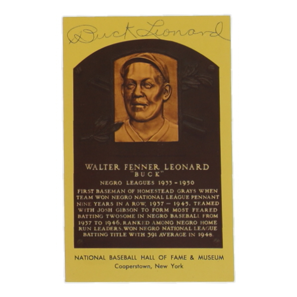 Buck Leonard Signed Hall of Fame Plaque Postcard (JSA) at PristineAuction.com